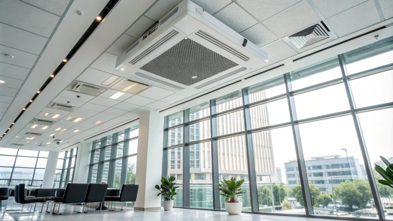 Modern office interior with air purifier and natural light