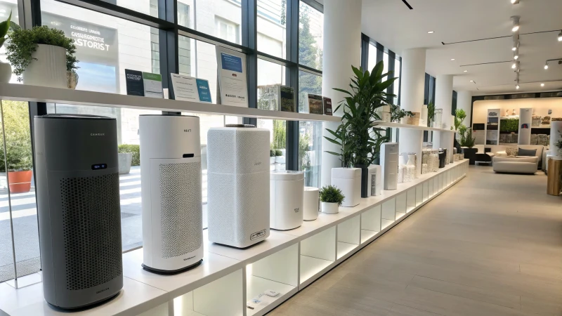 Modern showroom displaying Levoit air purifiers