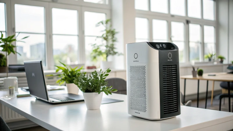 Onyx Model air purifier on a modern office desk