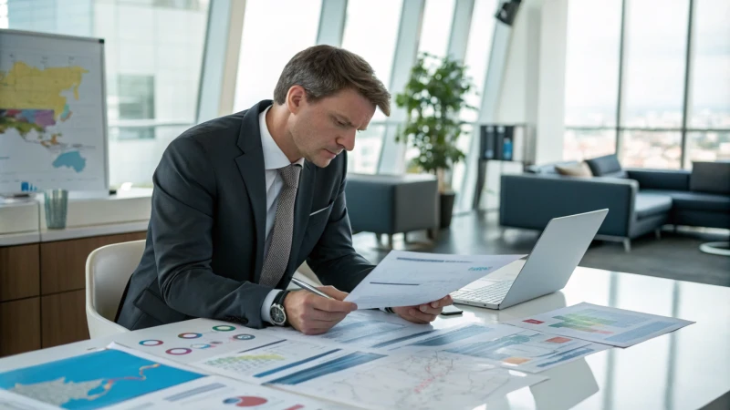 Businessman studying documents in a professional office