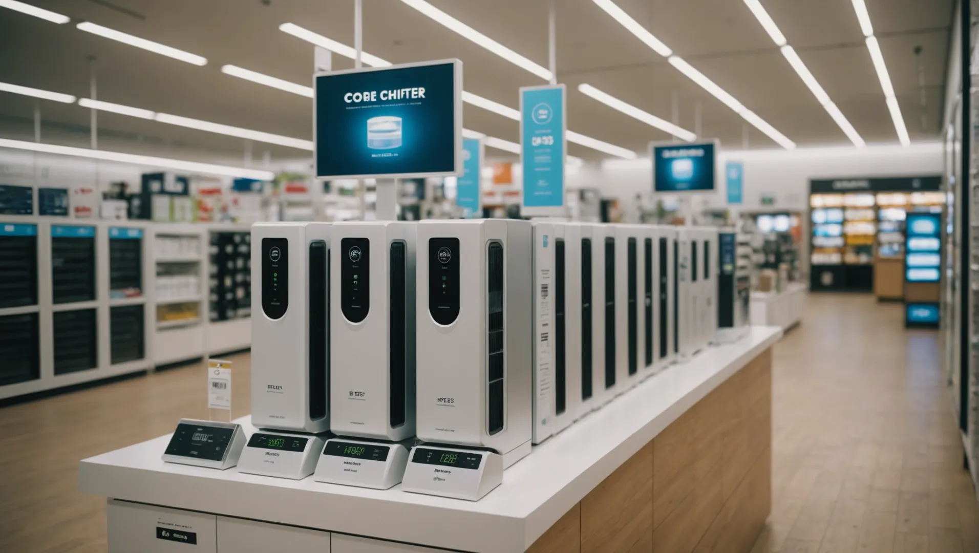 Retail store with clear pricing tags on air purifiers