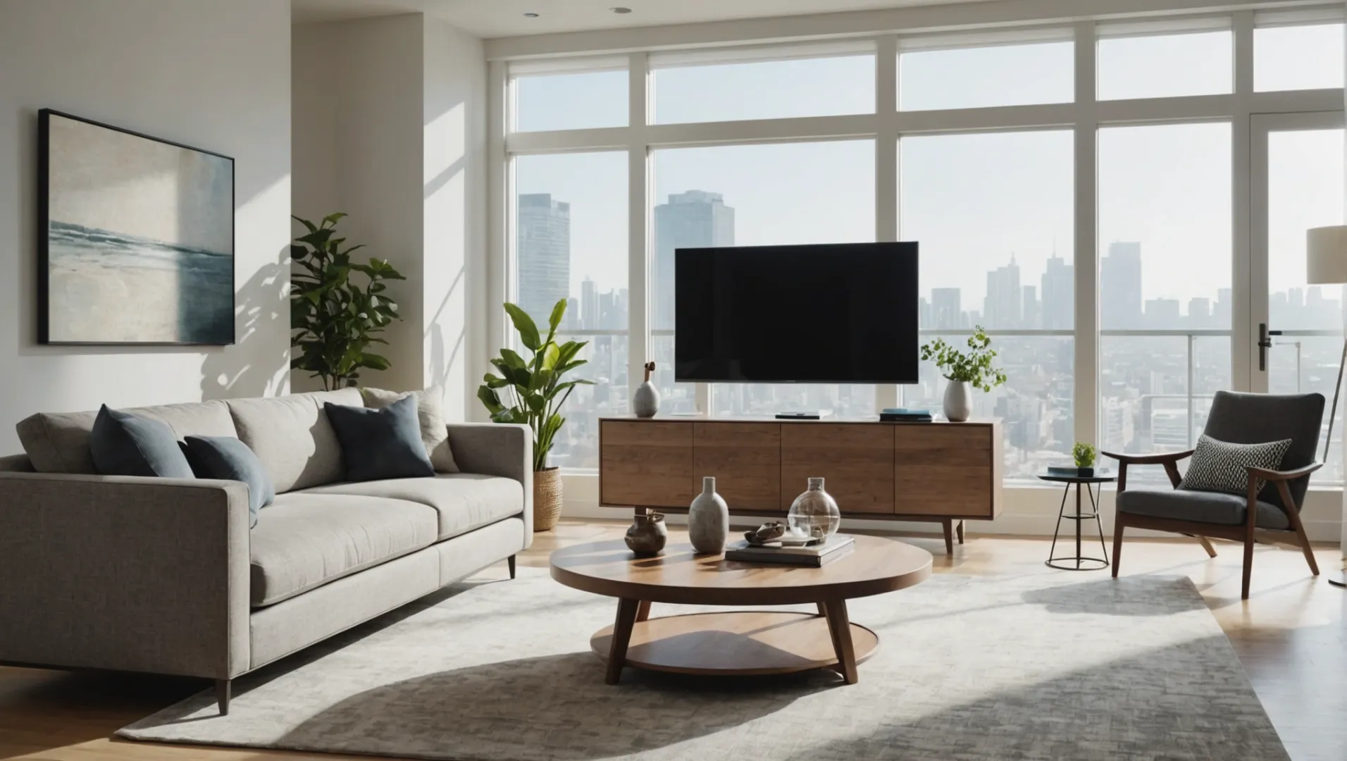 Air purifier in a modern living room with targeted marketing elements