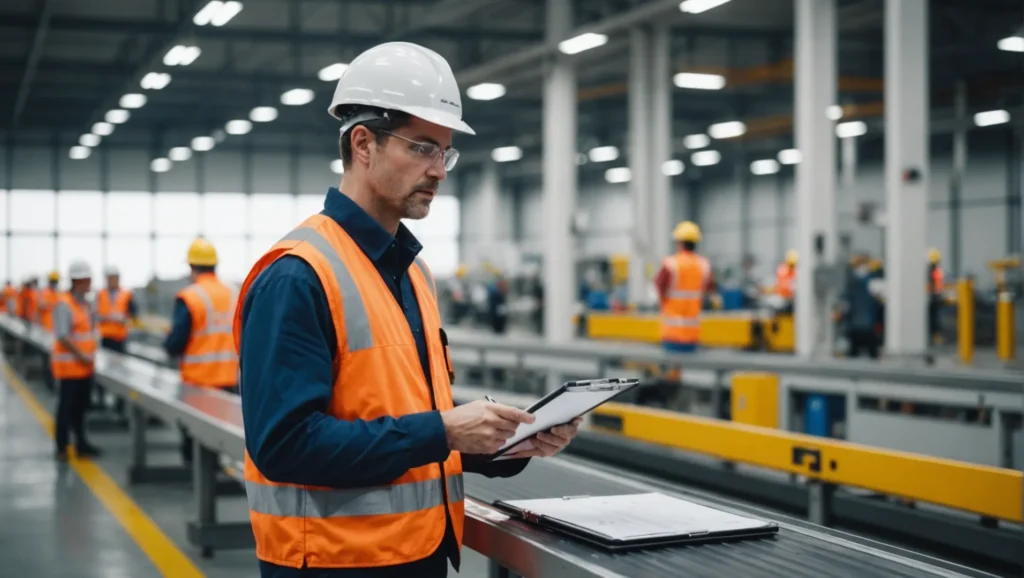 Un inspecteur de qualité tiers examine les produits dans une usine à l'étranger.