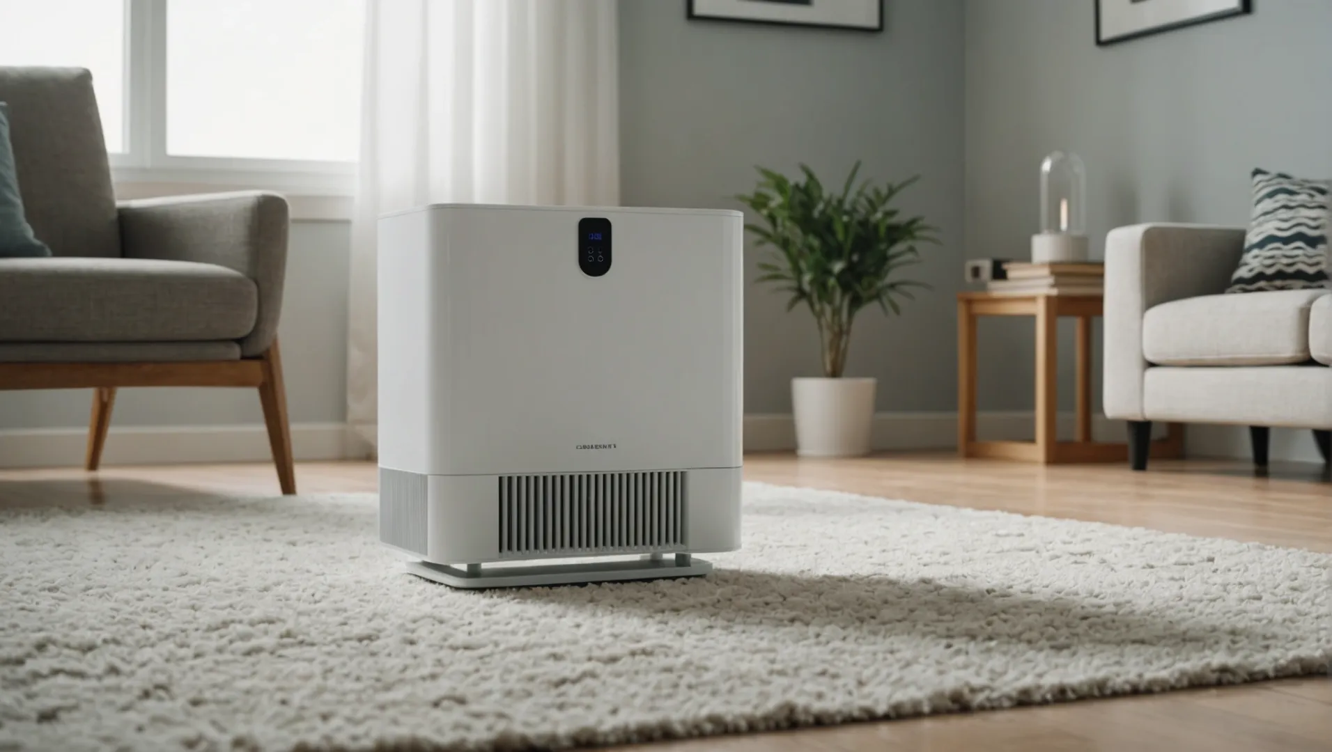 Air purifier surrounded by cost-related elements