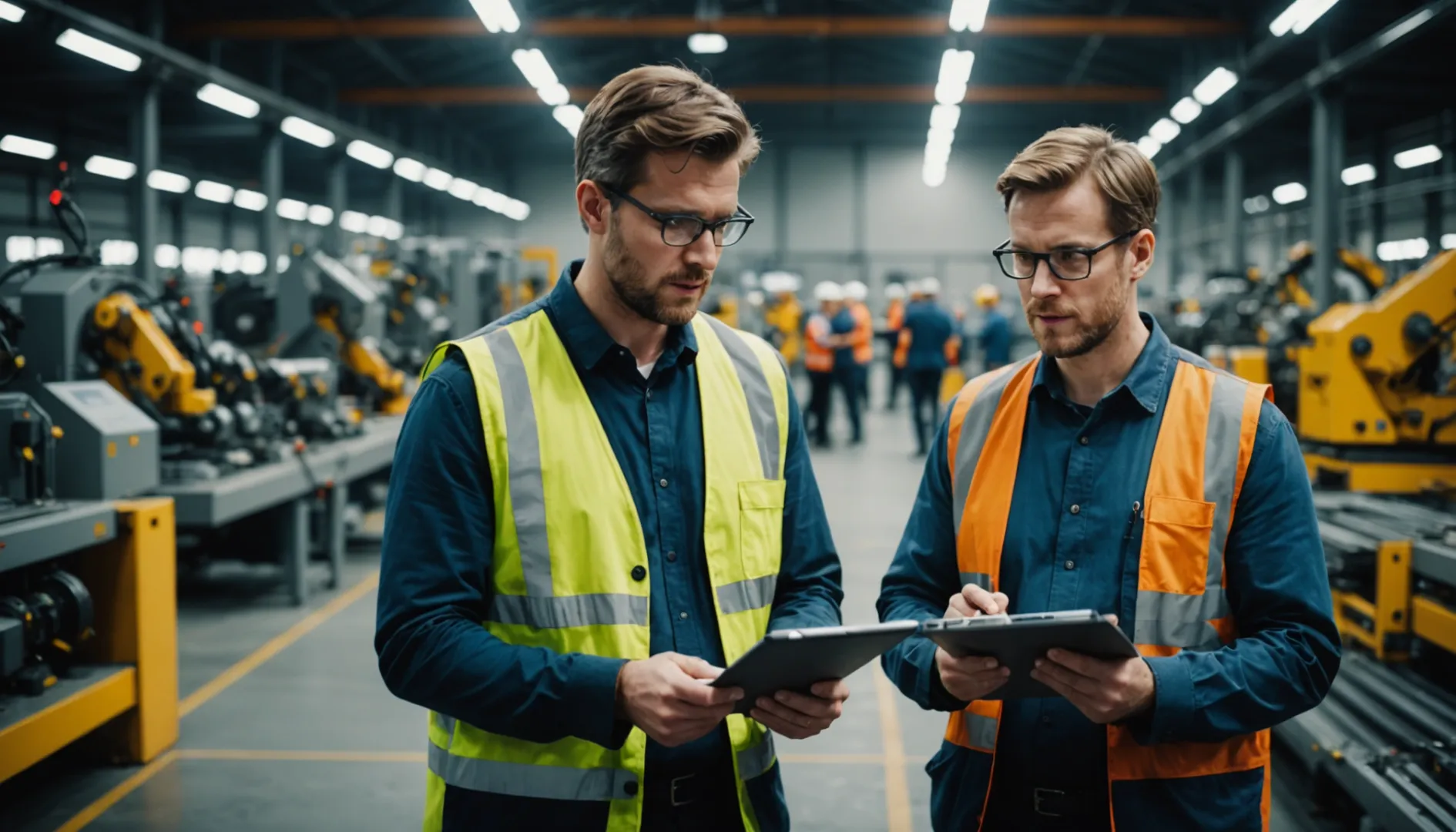 Business partners discussing in a manufacturing plant