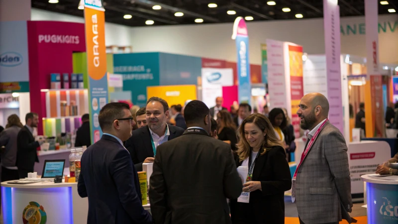 Diverse business professionals interacting at a trade show