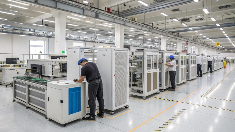 A bright and organized air purifier manufacturing facility with workers assembling products.