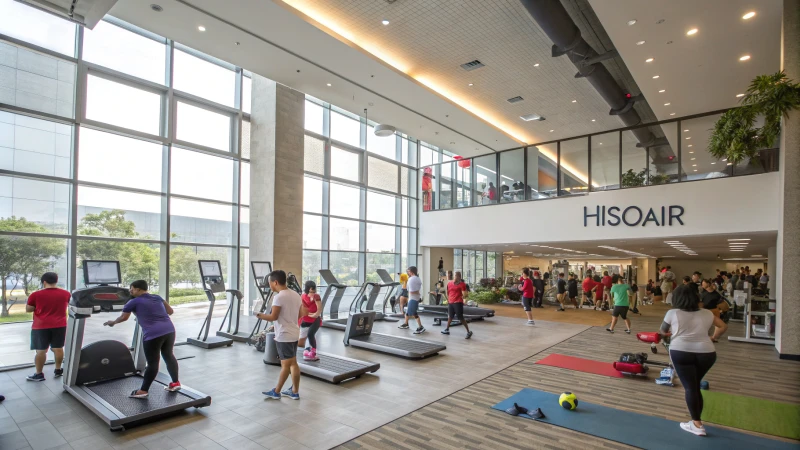 Modern fitness center with people exercising