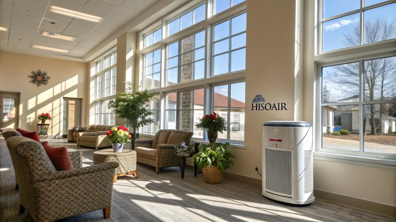 Bright nursing home interior with air purifier