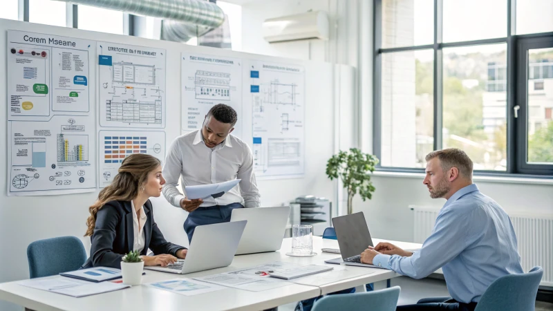 A diverse team discussing custom filter manufacturing in an office