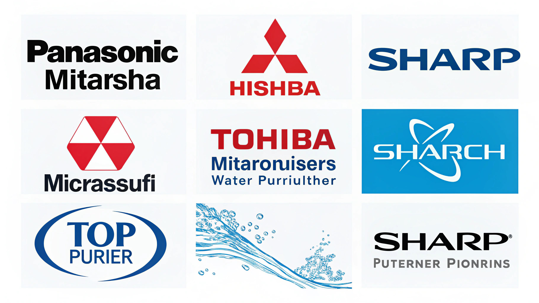 a collage of logos from panasonic mitsubishi tos