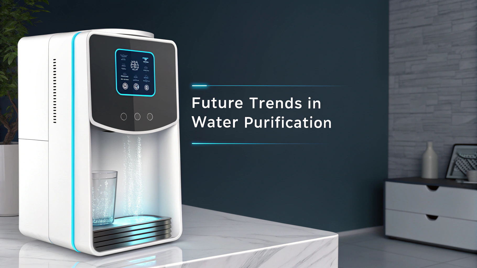 a futuristic smart water purifier with a sleek dig