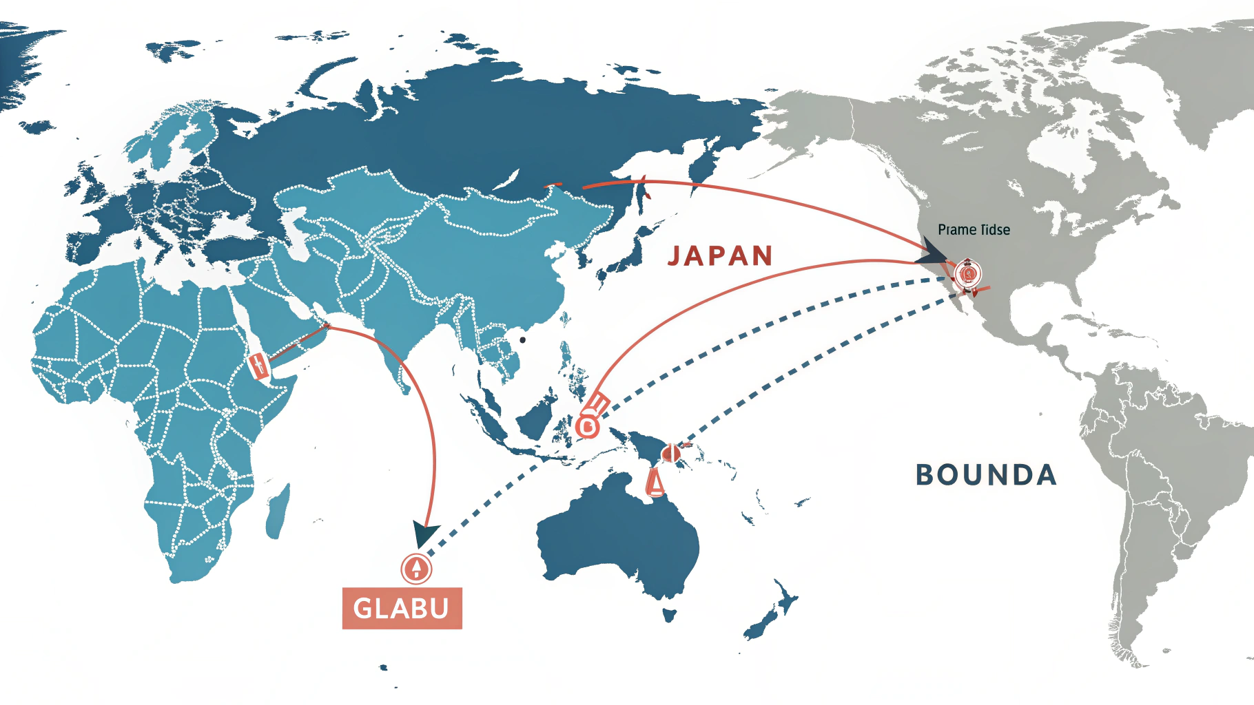 a global map with arrows pointing from japan to ot