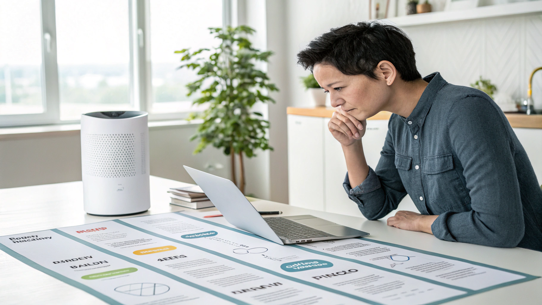 a person looking thoughtfully at a product develop