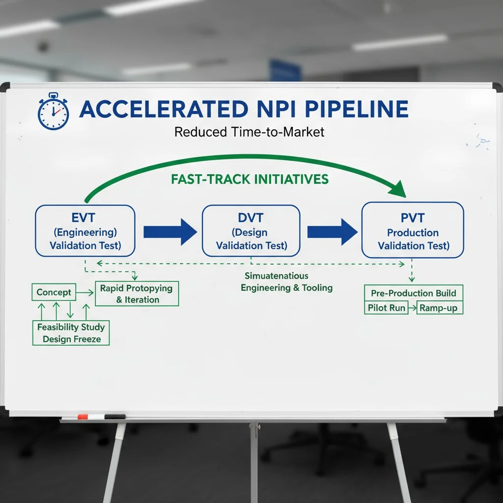 A flowchart showing the NPI process from EVT to DVT to PVT.