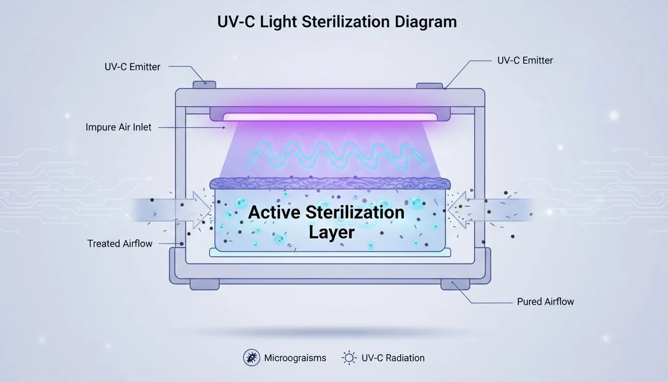 Active Sterilization Layer UV-C light sterilization diagram