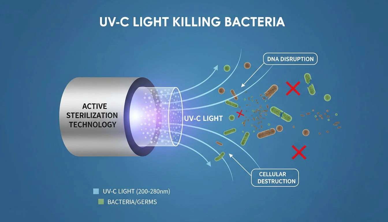 diagram of UV-C light killing bacteria
