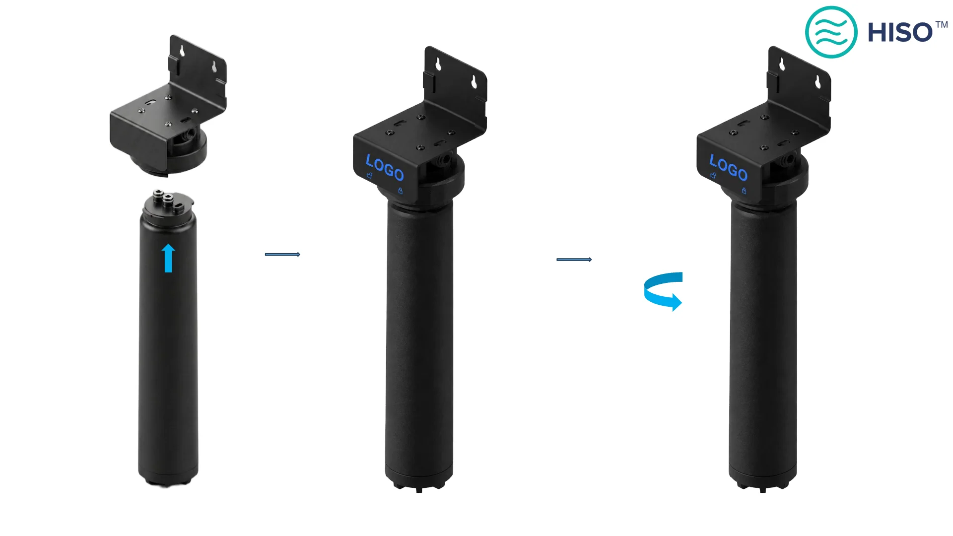 Three-step twist-lock cartridge replacement process for the HW-S6 water filter