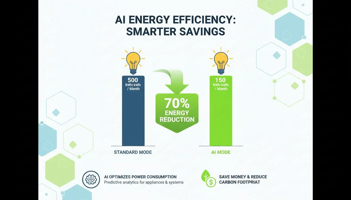 AI energy efficiency graph infographic showing energy savings of AI mode vs standard mode