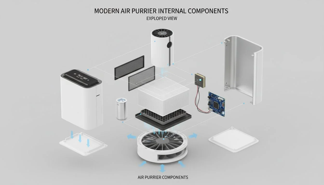 modern air purifier internal components exploded view