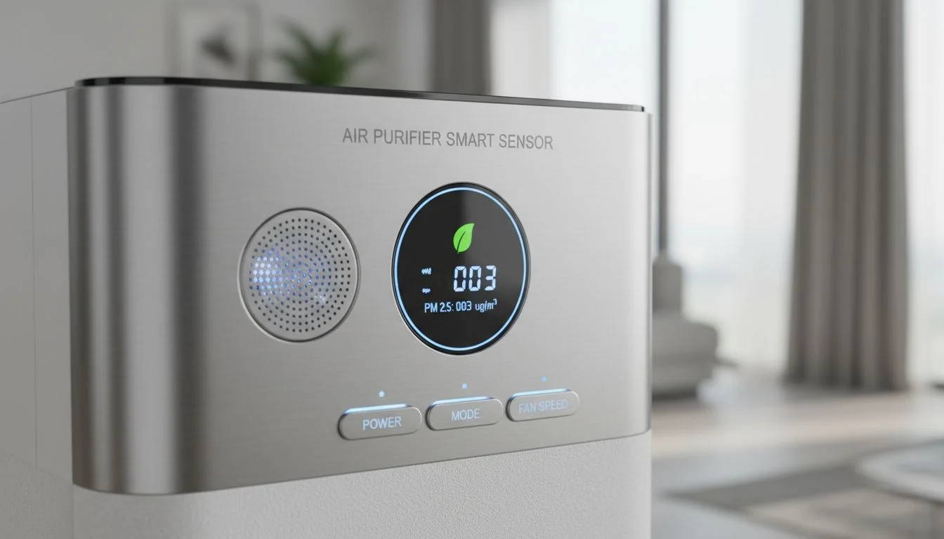 Air Purifier Smart Sensor Close-up of an air purifier's sensor and display
