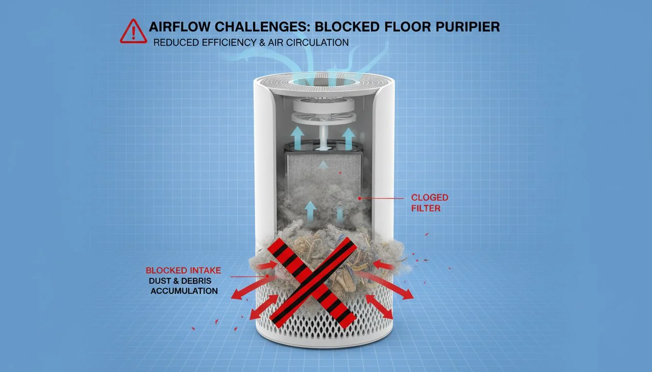 airflow diagram showing blocked floor purifier