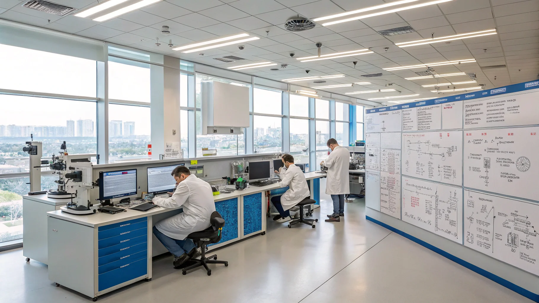 Engineers collaborating in a modern research and development lab