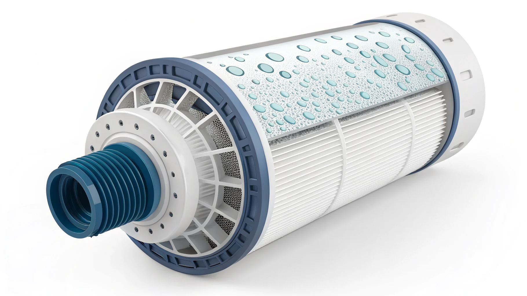 A close-up shot of a unique water filter cartridge component