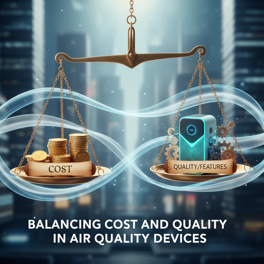 A balance scale weighing 'Cost' on one side and 'Quality/Features' on the other