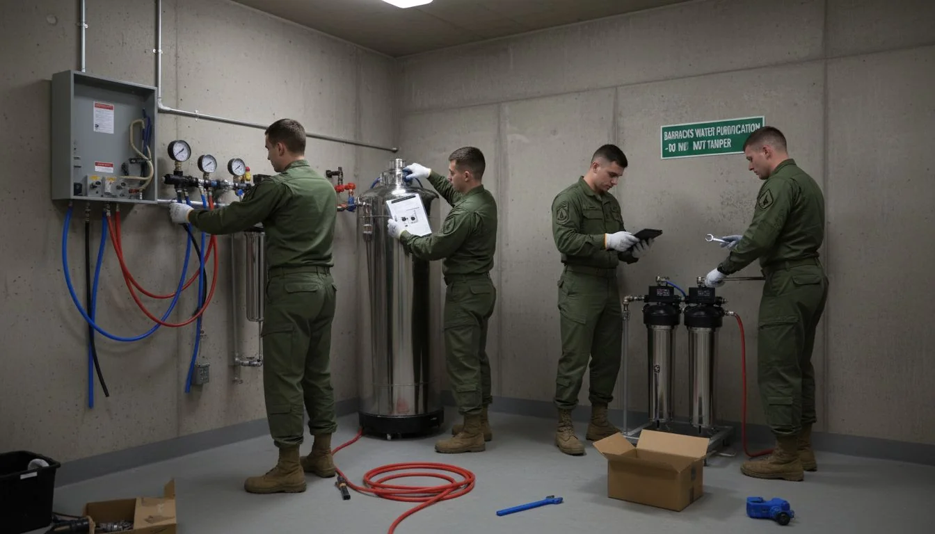 military barracks water filter installation