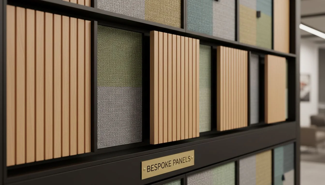 swappable panels with wood and fabric textures