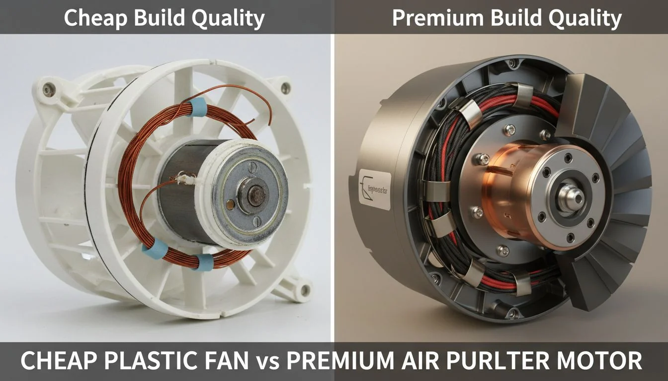 comparison of cheap plastic fan vs premium air purifier motor