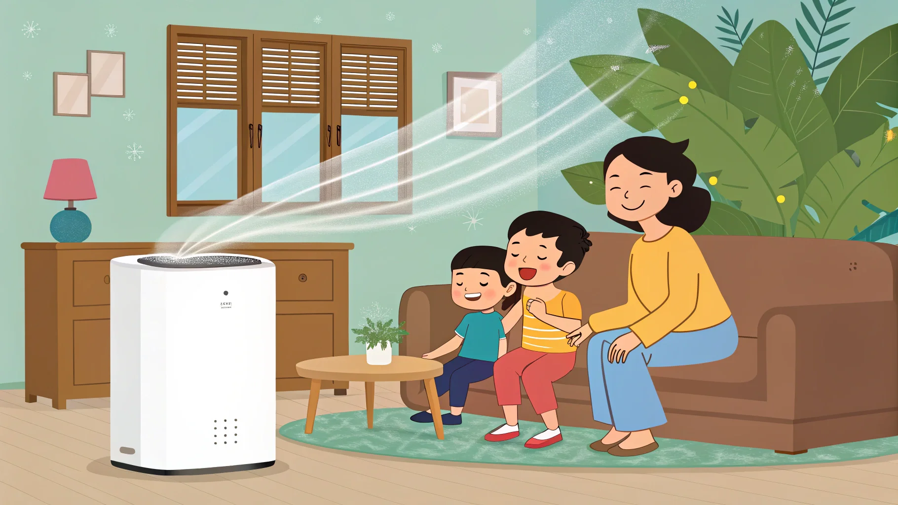 A family enjoying clean air indoors thanks to an air purifier