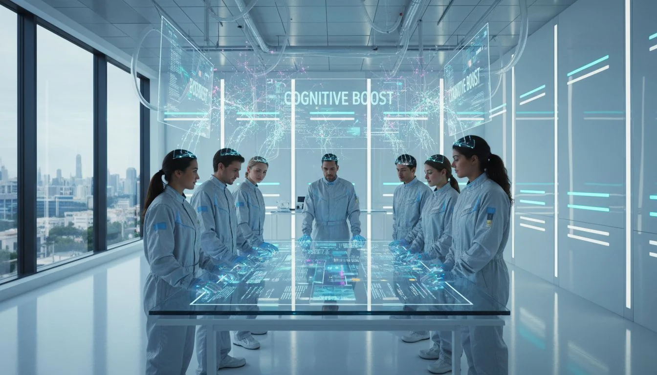 engineers collaborating in clean environment