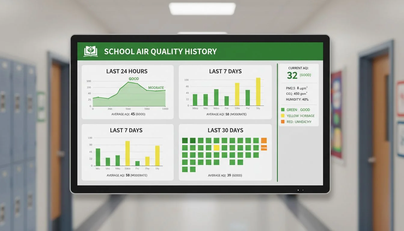 dashboard showing air quality history for a school