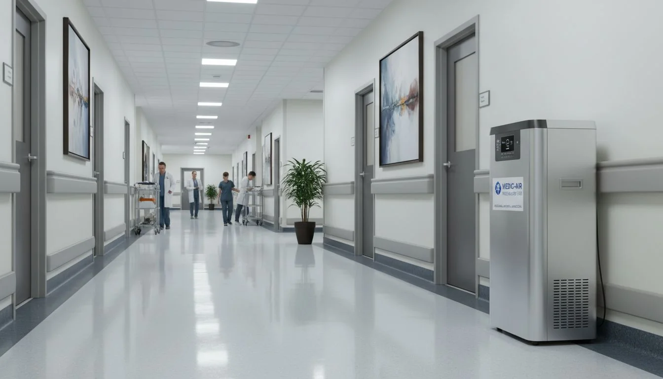 hospital hallway with air purifier
