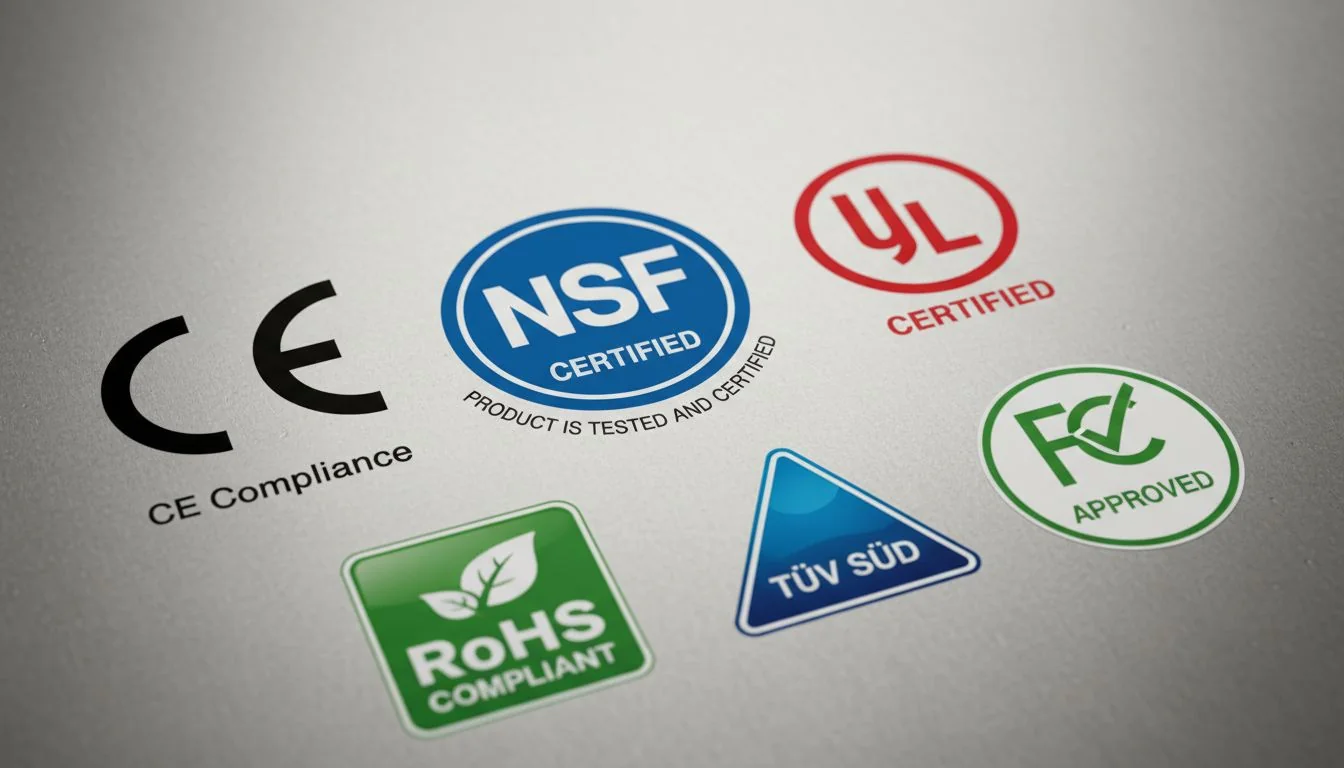 image of various certification logos like NSF UL and CE