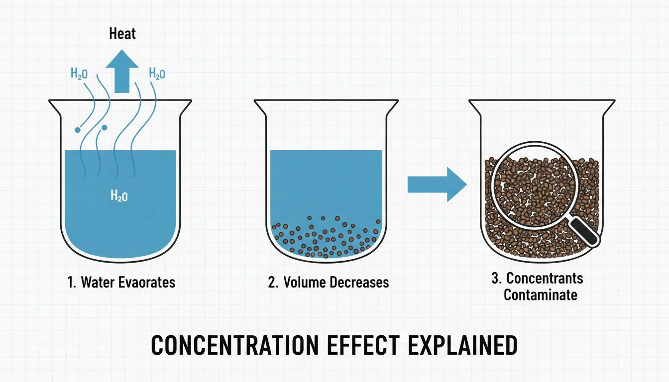concentration effect explained illustration of water evaporating and contaminants concentrating