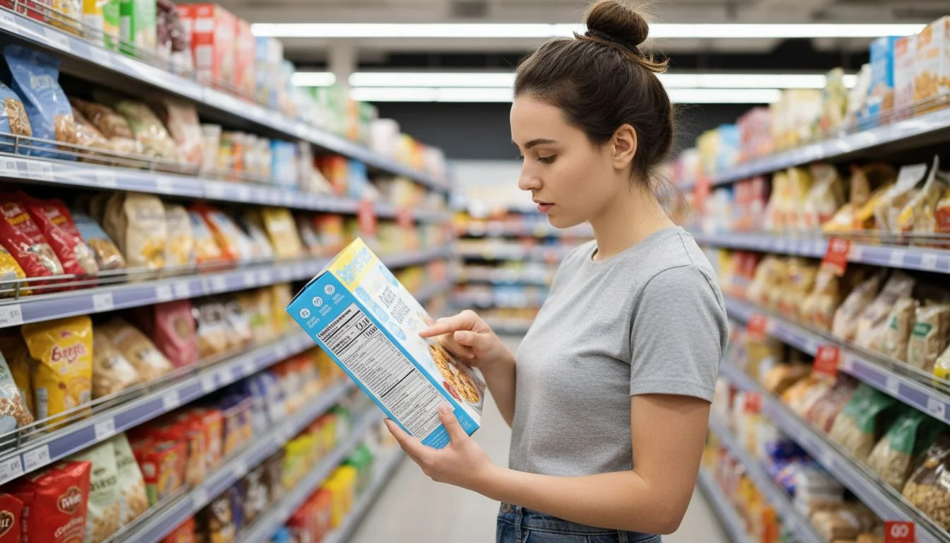 Consumer Reading Product Label A person reading the label on a consumer product