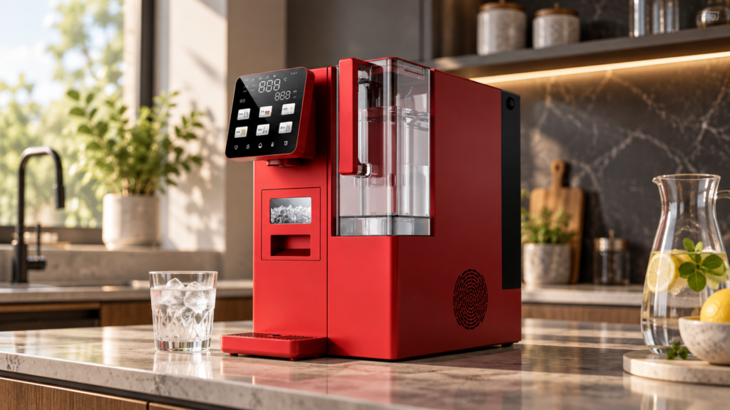 Countertop RO water purifier with ice maker in a modern kitchen