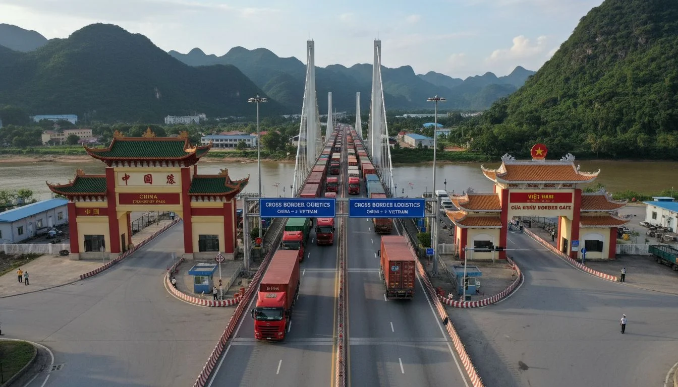 trucks crossing border between china and vietnam
