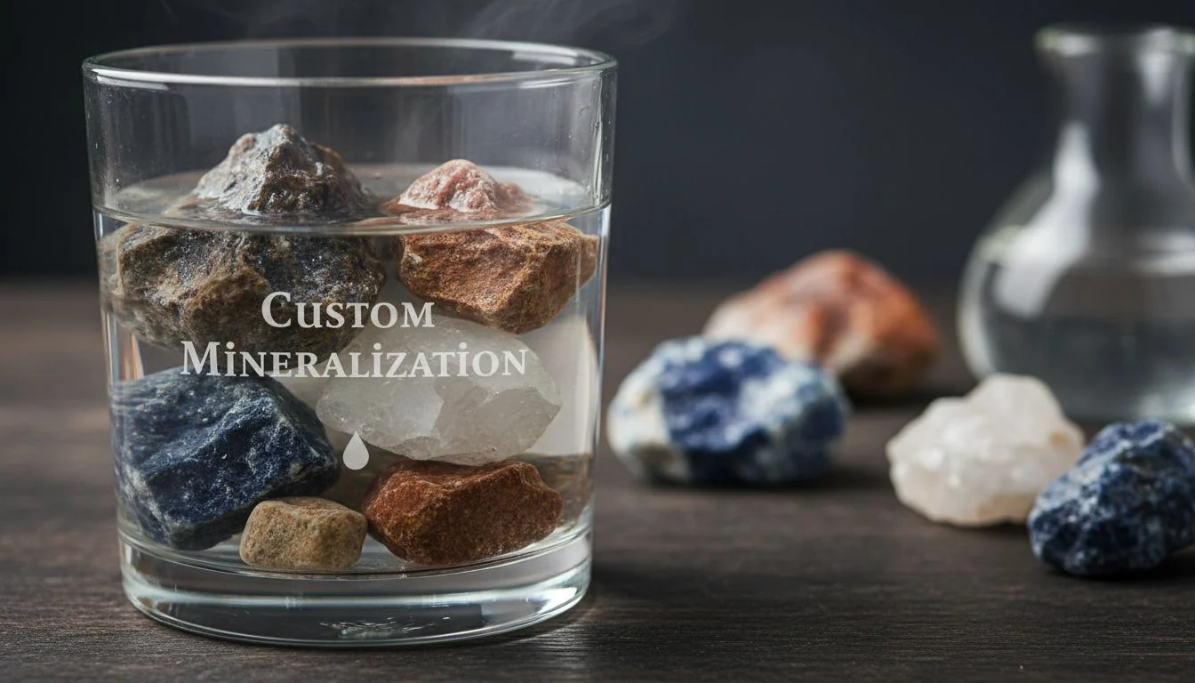 mineral stones and water glass