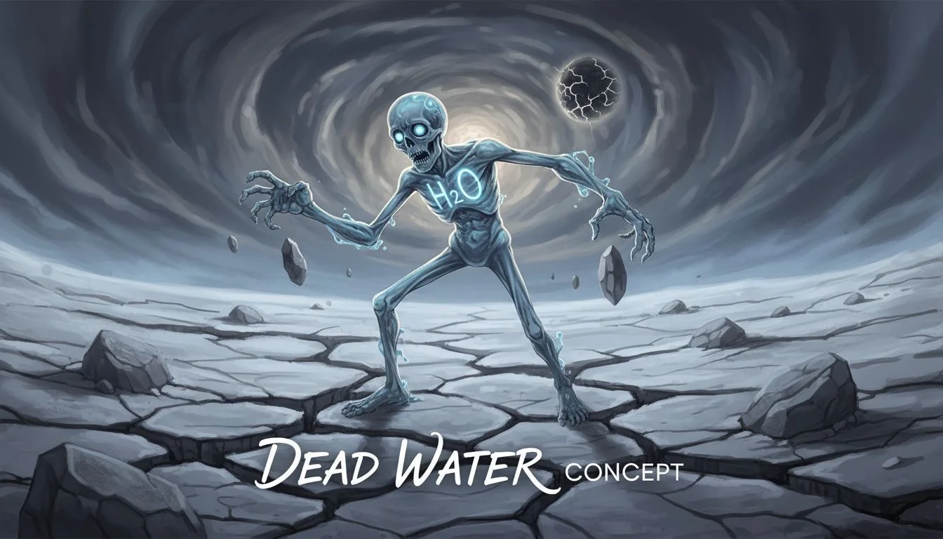 Dead Water Concept illustration of hungry water molecule seeking minerals