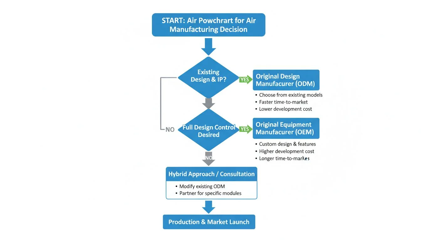 A flowchart helping a business owner decide between an ODM or OEM path for their air purifier