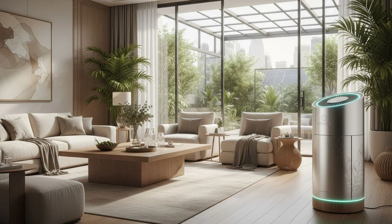 Eco-friendly luxury air purifier design modern stainless steel air purifier in a luxury living room