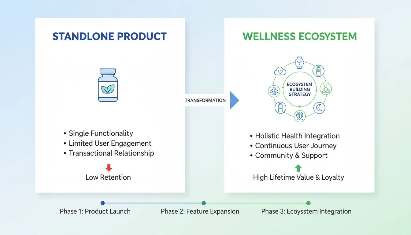 infographic comparing a standalone product vs a complete wellness ecosystem
