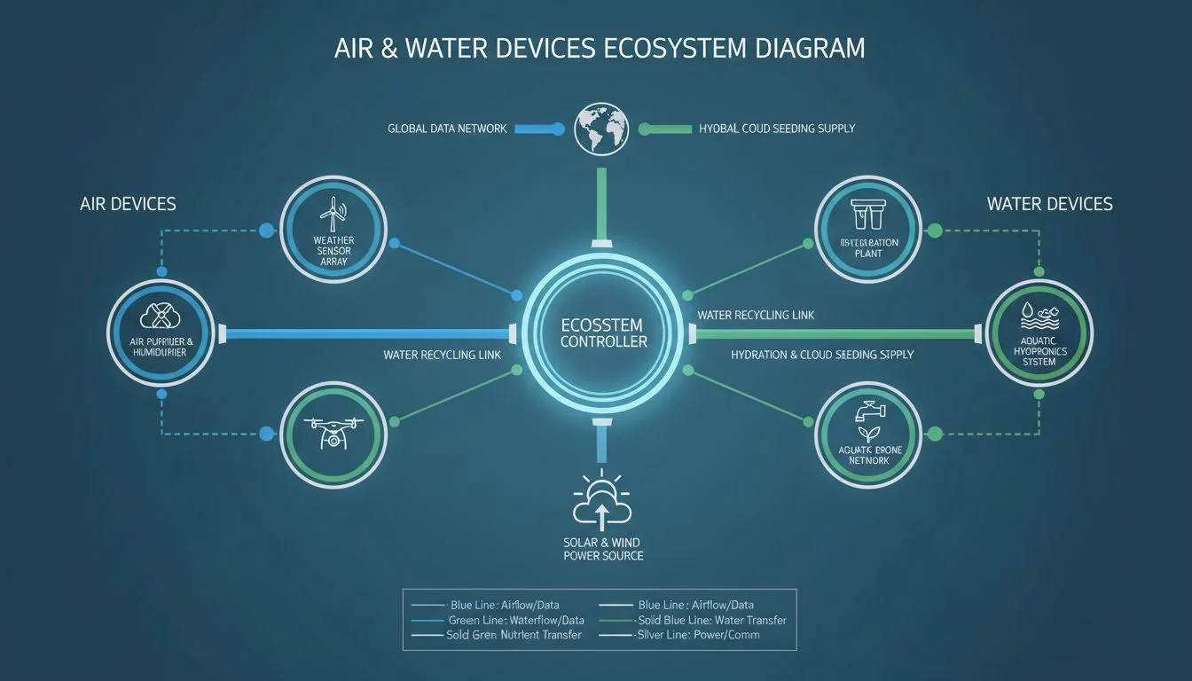 Diagram showing connected air and water devices