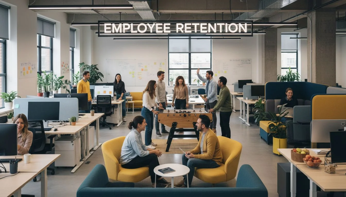 happy employees in modern office