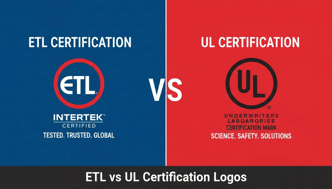 A split image showing the ETL logo on one side and the UL logo on the other.