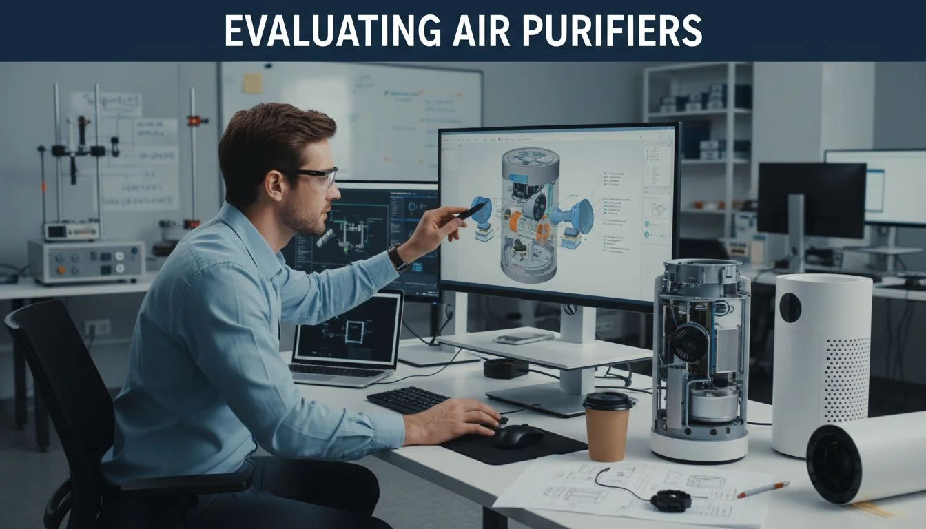 Evaluating Air Purifiers engineer evaluating air purifier CAD model